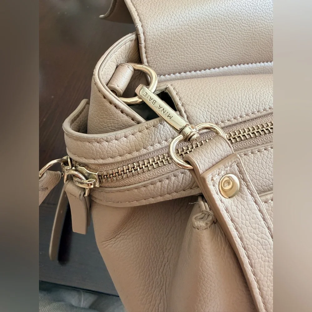 Mina Baie Kinney Diaper Bag Backpack Weekender in Sand Vegan Leather